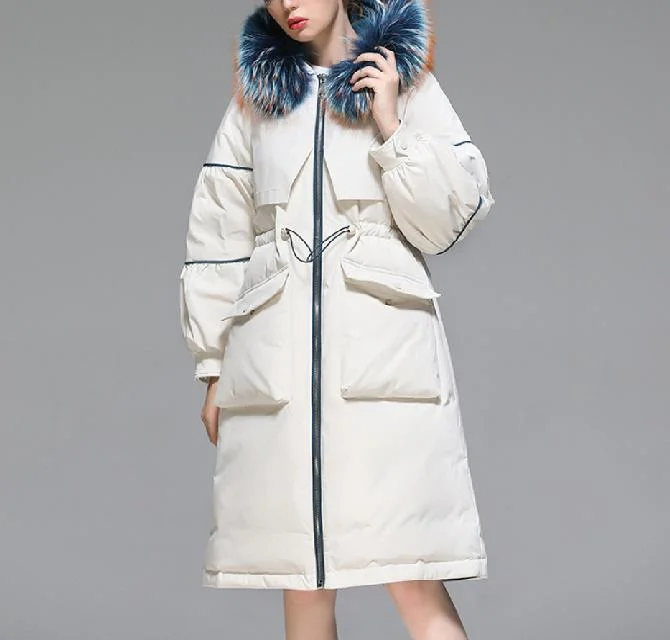 White 2023 Ladies Winter Hoodie Down Jacket Coats Long Women′s Down Jackets
