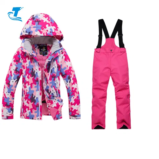 ピンク色の女の子女性スーツ冬の防水服スキー ジャケットとパンツ